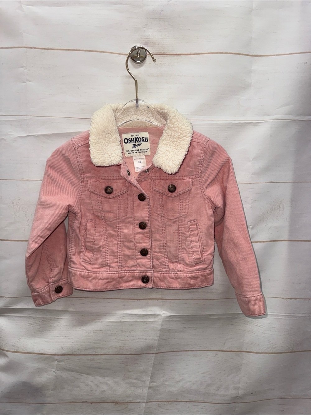 OshKosh B'gosh Pink Corduroy Jacket with Cream Sherpa Collar Size 2T